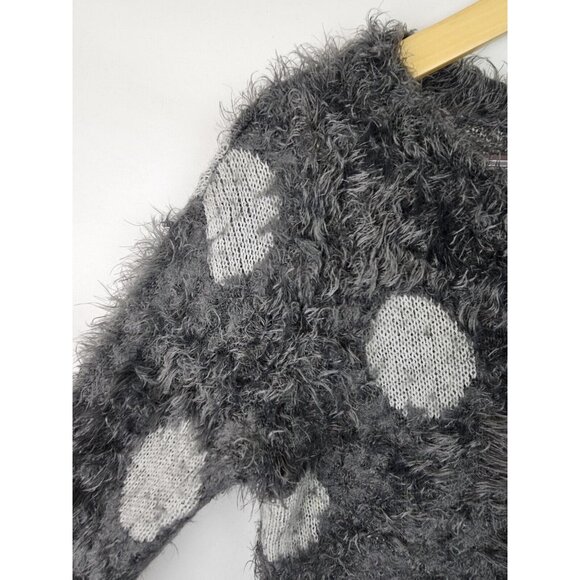 Joseph A Women's Sweater Size Small Gray Fuzzy Polka Dot Long Sleeve Knit Top - Picture 3 of 9